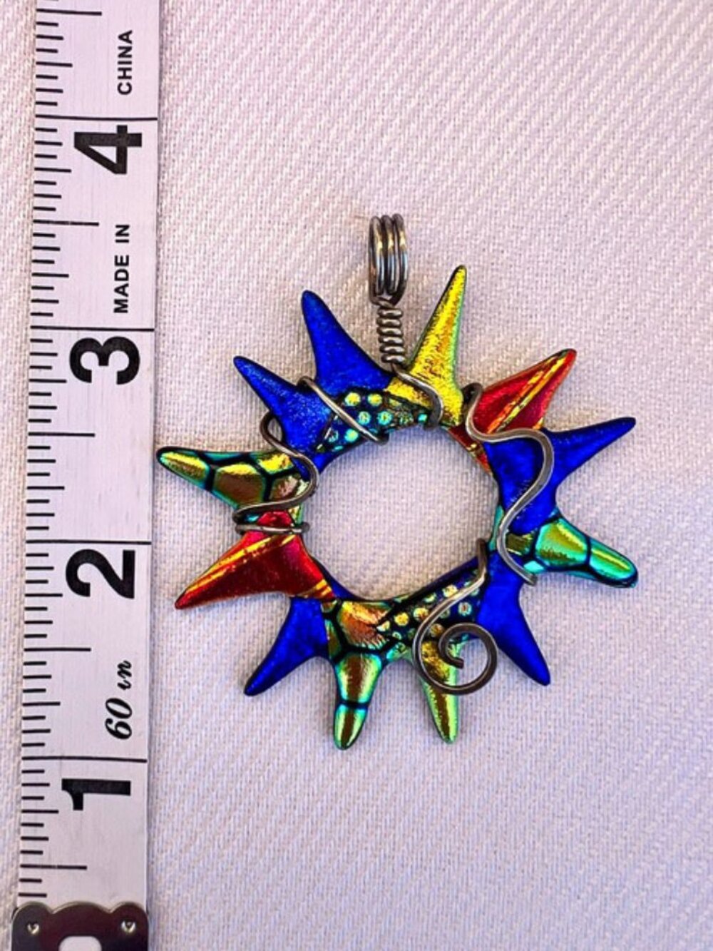 Artisan Made Art Glass Sterling Wire Wrap Starburst Pendant Heidi White Designs - Picture 6 of 8
